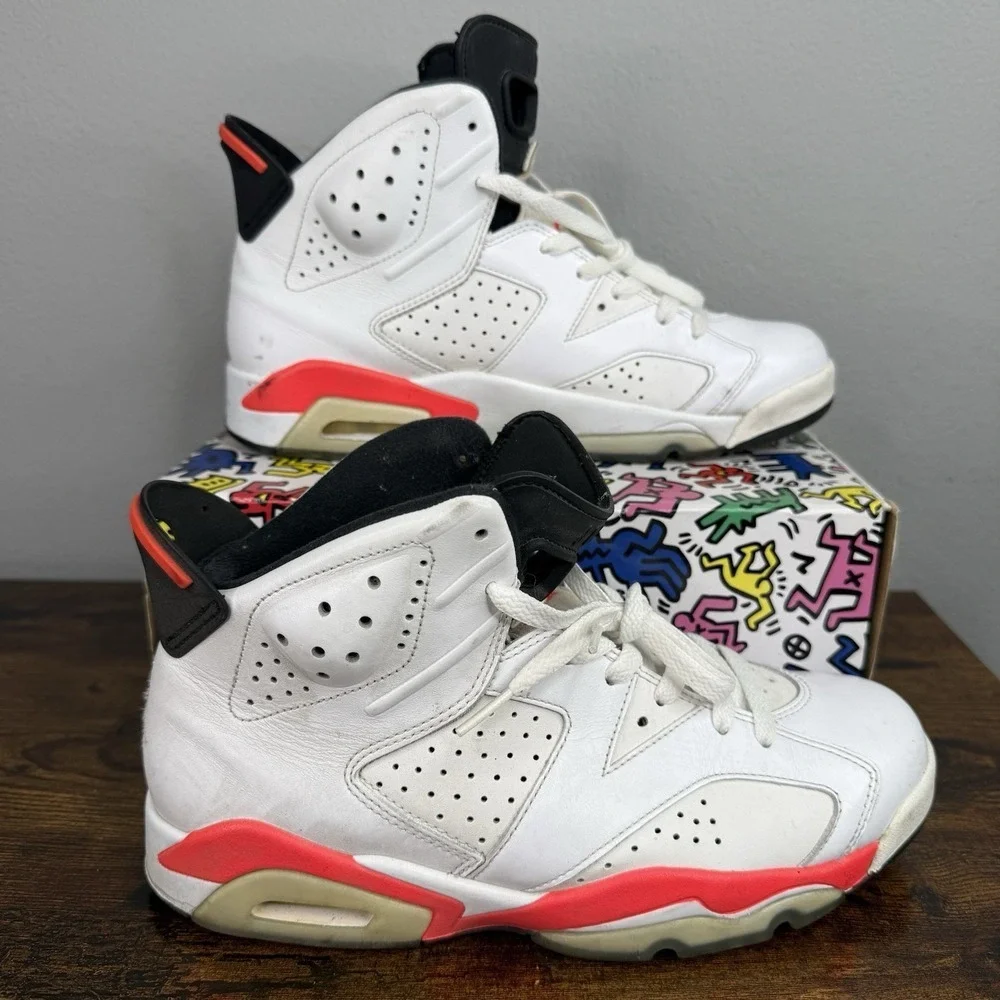 2013 Nike Air Jordan 6 Retro Infrared White 384664-123 Size 9 Basketball Shoes